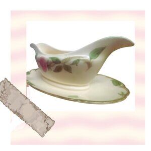 Sauce Boat (Gravy Boat) with attached underboat Rose Patterned